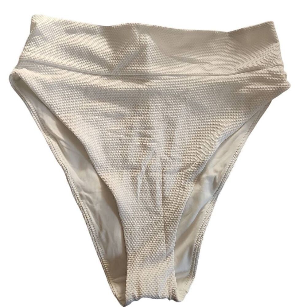 Aerie Women's Size Large White Bubble Weave High Cut Cheeky Bikini Bottoms